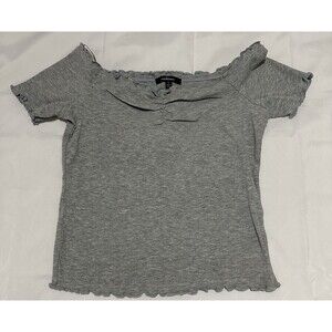 Women’s Ambiance Gray Short Sleeve Crop Top W/ Ruffle Accents Size L